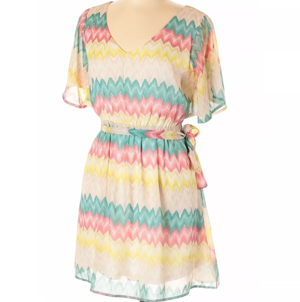 Cals dress. Chevron printed, scoop neck. A-line.